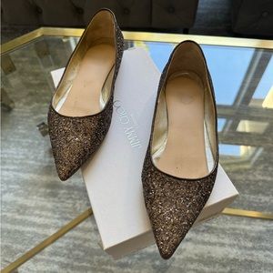 Jimmy Choo Glenda coarse glitter bronze flats 38.5 with box
